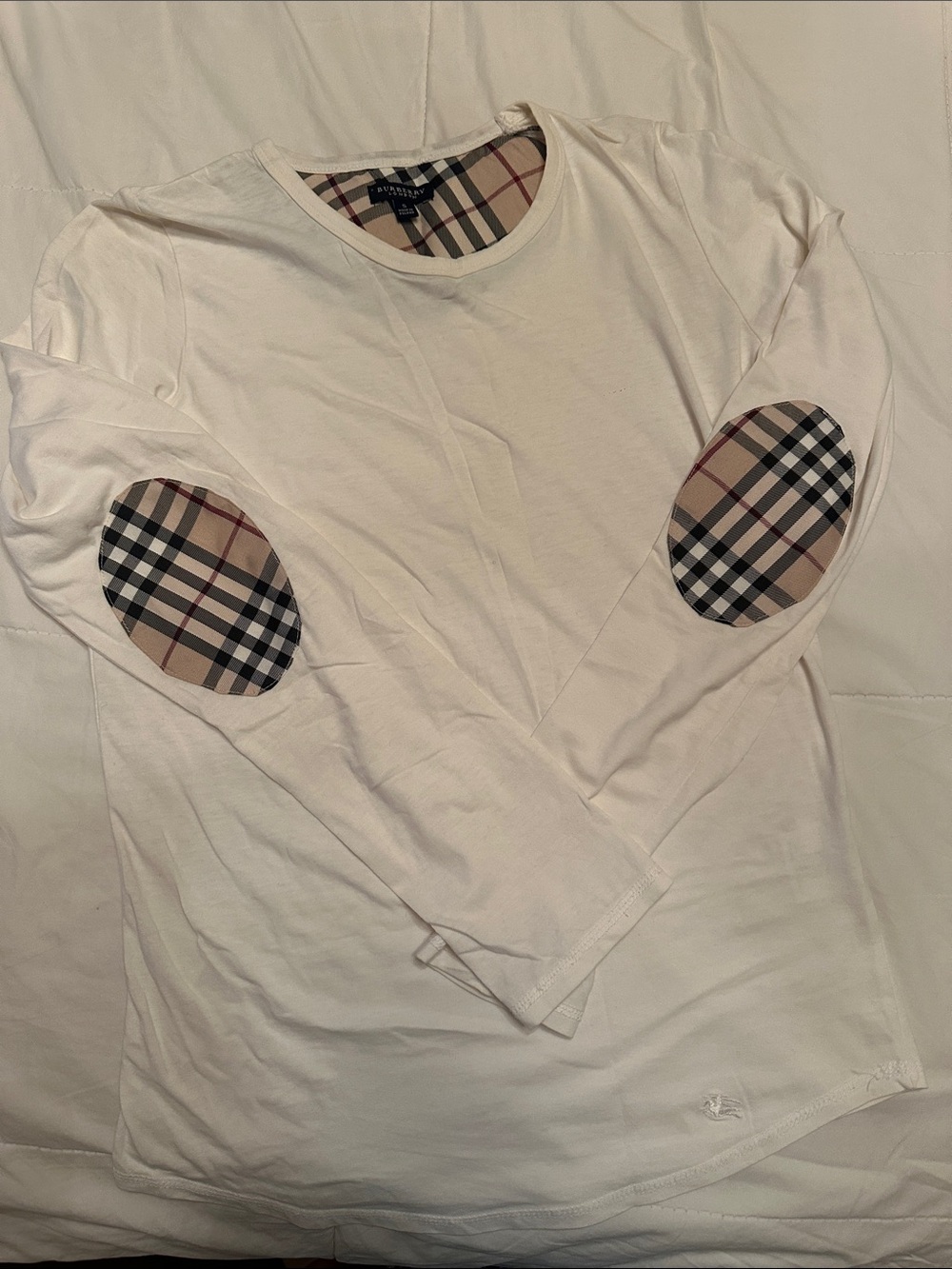 Burberry White Tee with Signature Beige Plaid Trim